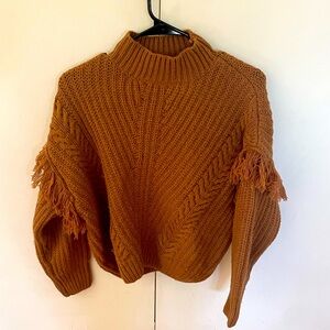 Loved + Adored Size Small Mockneck Sweater with Fray on Sleeves